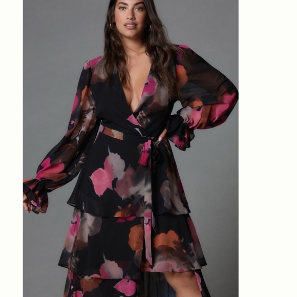 NWT Anthropologie Hutch Long-Sleeve V-Neck True Wrap Maxi Dress Floral 2X - Picture 3 of 17